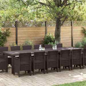 vidaXL Set de masă pentru grădină 15 pcs Maro Ratan Polt imagine