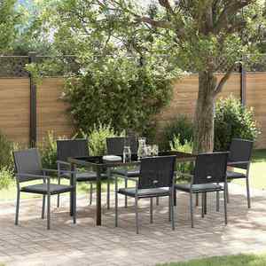 vidaXL Set de masă pentru grădină 7 pcs Negru Rattan poli imagine