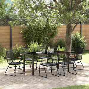 vidaXL Set de masă pentru grădină 7 pcs Negru Rattan PVC imagine