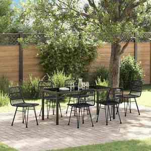 vidaXL Set de masă pentru grădină 7 pcs Negru Rattan poli imagine