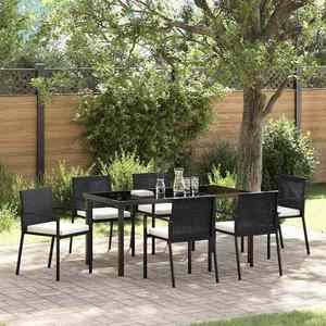 vidaXL Set de masă pentru grădină 7 pcs Negru Rattan poli imagine