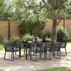vidaXL Set de masă pentru grădină 7 pcs Negru Rattan poli imagine