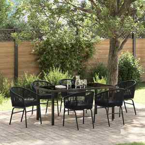 vidaXL Set de masă pentru grădină 7 pcs Negru Rattan poli imagine