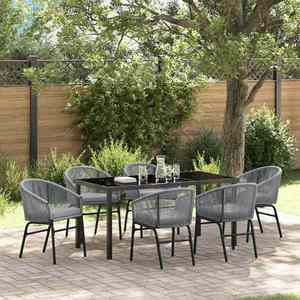 vidaXL Set de masă pentru grădină 7 pcs Gri Rattan poli imagine