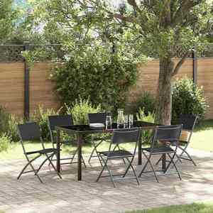 vidaXL Set de masă pentru grădină 7 pcs Negru Textilene și oțel imagine