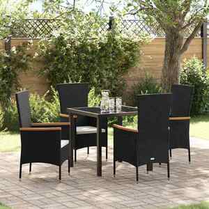 vidaXL Set de masă pentru grădină cu pernă 5 pcs Negru Rattan poli imagine