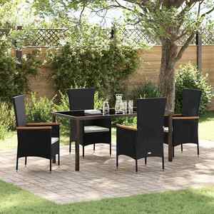 vidaXL Set de masă pentru grădină cu pernă 5 pcs Negru Rattan poli imagine