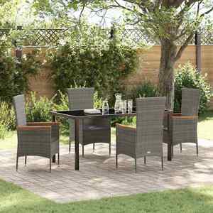vidaXL Set de masă pentru grădină cu pernă 5 pcs Gri Rattan poli imagine