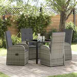 vidaXL Set de masă pentru grădină cu pernă 5 pcs Gri poliratan imagine