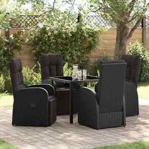 vidaXL Set de masă pentru grădină cu pernă 5 pcs Negru Rattan poli imagine