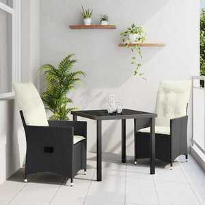 vidaXL Set de masă pentru grădină cu pernă 3 pcs Negru Rattan poli imagine