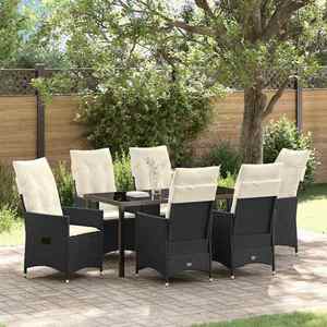vidaXL Set de masă pentru grădină cu pernă 7 pcs Negru Rattan poli imagine
