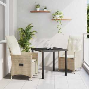 vidaXL Set de masă pentru grădină cu pernă 3 pcs Bej Rattan poli imagine