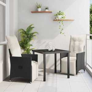 vidaXL Set de masă pentru grădină cu pernă 3 pcs Negru Rattan poli imagine