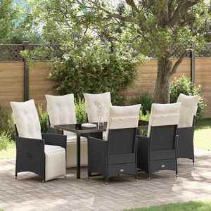 vidaXL Set de masă pentru grădină cu pernă 7 pcs Negru Rattan poli imagine