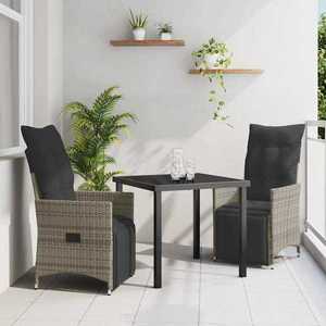 vidaXL Set de masă pentru grădină cu pernă 3 pcs Gri Rattan poli imagine