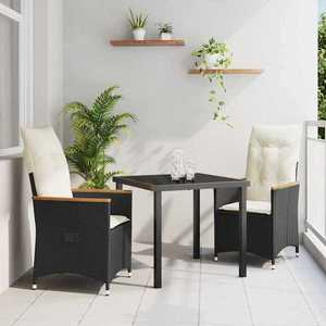 vidaXL Set de masă pentru grădină cu pernă 3 pcs Negru Rattan poli imagine