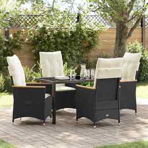 vidaXL Set de masă pentru grădină cu pernă 5 pcs Negru Rattan poli imagine