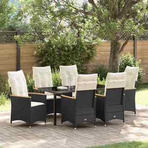 vidaXL Set de masă pentru grădină cu pernă 7 pcs Negru Rattan poli imagine