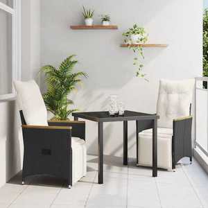 vidaXL Set de masă pentru grădină cu pernă 3 pcs Negru Rattan poli imagine
