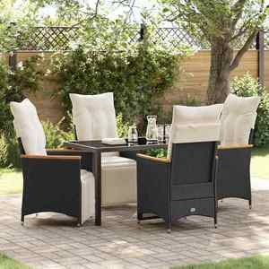vidaXL Set de masă pentru grădină cu pernă 5 pcs Negru Rattan poli imagine