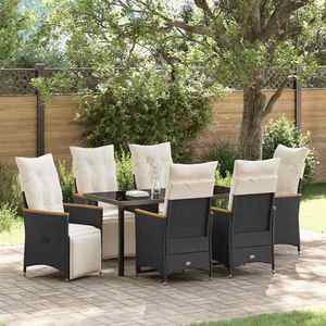 vidaXL Set de masă pentru grădină cu pernă 7 pcs Negru Rattan poli imagine