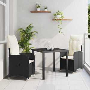 vidaXL Set de masă pentru grădină cu pernă 3 pcs Negru Rattan poli imagine