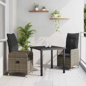 vidaXL Set de masă pentru grădină cu pernă 3 pcs Gri Rattan poli imagine