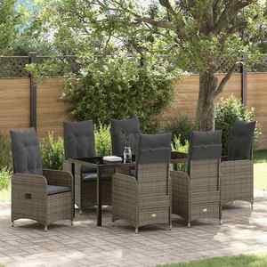 vidaXL Set de masă pentru grădină cu pernă 7 pcs Gri Rattan poli imagine