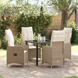 vidaXL Set de masă pentru grădină cu pernă 5 pcs Bej Rattan poli imagine