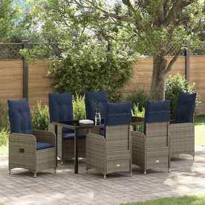 vidaXL Set de masă pentru grădină cu pernă 7 pcs Negru Rattan poli imagine