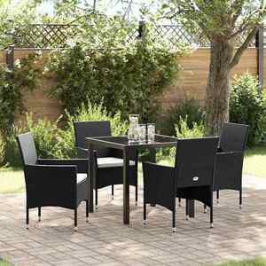 vidaXL Set de masă pentru grădină cu pernă 5 pcs Negru Rattan poli imagine