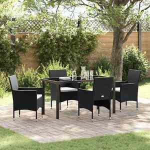 vidaXL Set de masă pentru grădină cu pernă 5 pcs Negru Rattan poli imagine