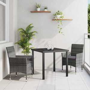 vidaXL Set de masă pentru grădină cu pernă 3 pcs Gri Rattan poli imagine