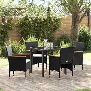 vidaXL Set de masă pentru grădină cu pernă 5 pcs Negru Rattan poli imagine