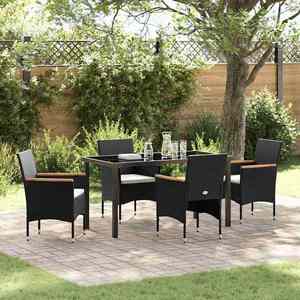 vidaXL Set de masă pentru grădină cu pernă 5 pcs Negru Rattan poli imagine