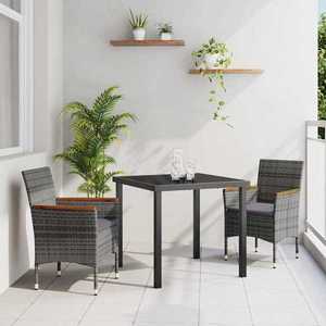 vidaXL Set de masă pentru grădină cu pernă 3 pcs Gri Rattan poli imagine