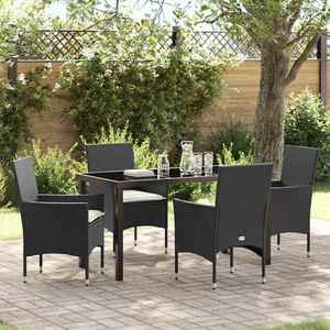 vidaXL Set de masă pentru grădină cu pernă 5 pcs Negru Rattan poli imagine