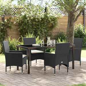 vidaXL Set de masă pentru grădină cu pernă 5 pcs Negru Rattan poli imagine