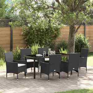 vidaXL Set de masă pentru grădină cu pernă 7 pcs Negru Rattan poli imagine