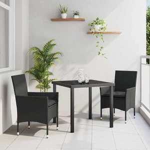 vidaXL Set de masă pentru grădină cu pernă 3 pcs Negru Rattan poli imagine