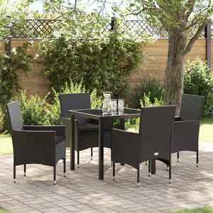 vidaXL Set de masă pentru grădină cu pernă 5 pcs Negru Rattan poli imagine
