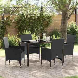 vidaXL Set de masă pentru grădină cu pernă 5 pcs Negru Rattan poli imagine