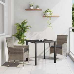 vidaXL Set de masă pentru grădină cu pernă 3 pcs Gri Rattan poli imagine