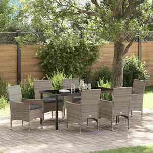 vidaXL Set de masă pentru grădină cu pernă 7 pcs Gri Rattan poli imagine