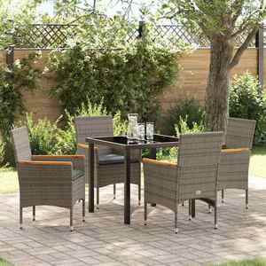 vidaXL Set de masă pentru grădină cu pernă 5 pcs Gri Rattan poli imagine