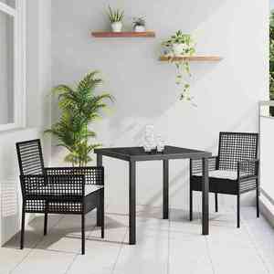 vidaXL Set de masă pentru grădină cu pernă 3 pcs Negru Rattan poli imagine