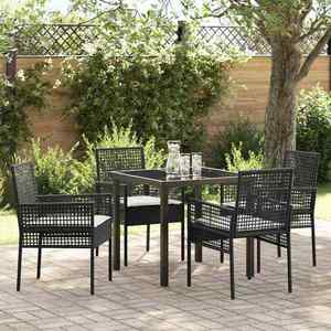 vidaXL Set de masă pentru grădină cu pernă 5 pcs Negru Rattan poli imagine