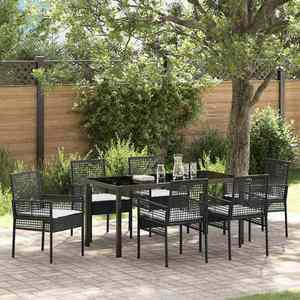 vidaXL Set de masă pentru grădină cu pernă 7 pcs Negru Rattan poli imagine