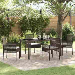 vidaXL Set de masă pentru grădină cu pernă 5 pcs Maro Rattan poli imagine